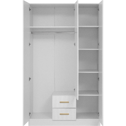 BUDAPEST THREE DOOR WARDROBE - WHITE - FLUTED - BRASS