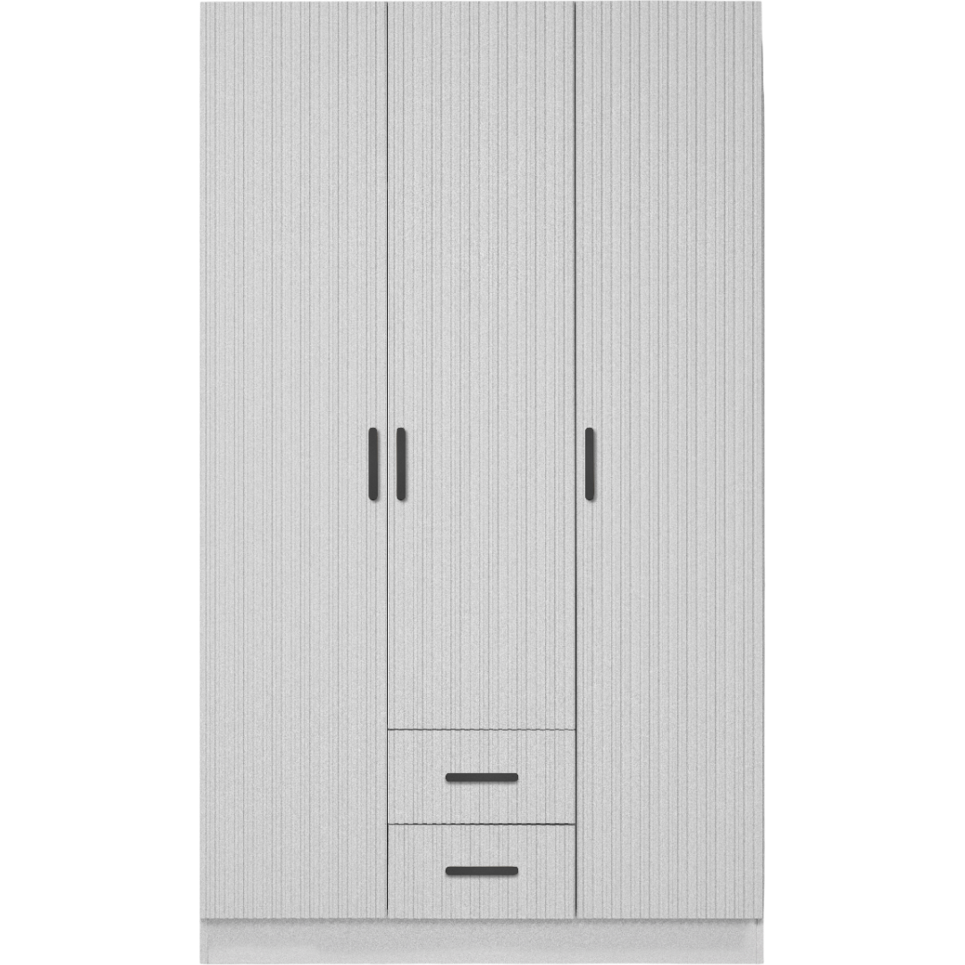 BUDAPEST THREE DOOR WARDROBE - WHITE - FLUTED - BLACK