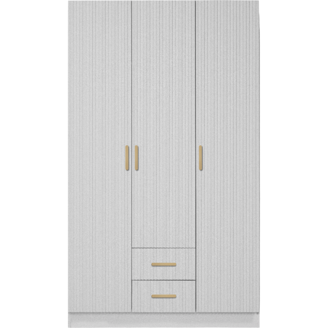 BUDAPEST THREE DOOR WARDROBE - WHITE - FLUTED - BRASS