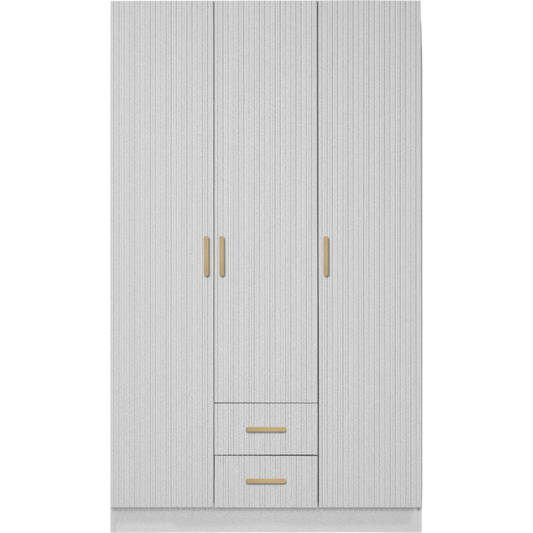 BUDAPEST THREE DOOR WARDROBE - WHITE - FLUTED - BRASS