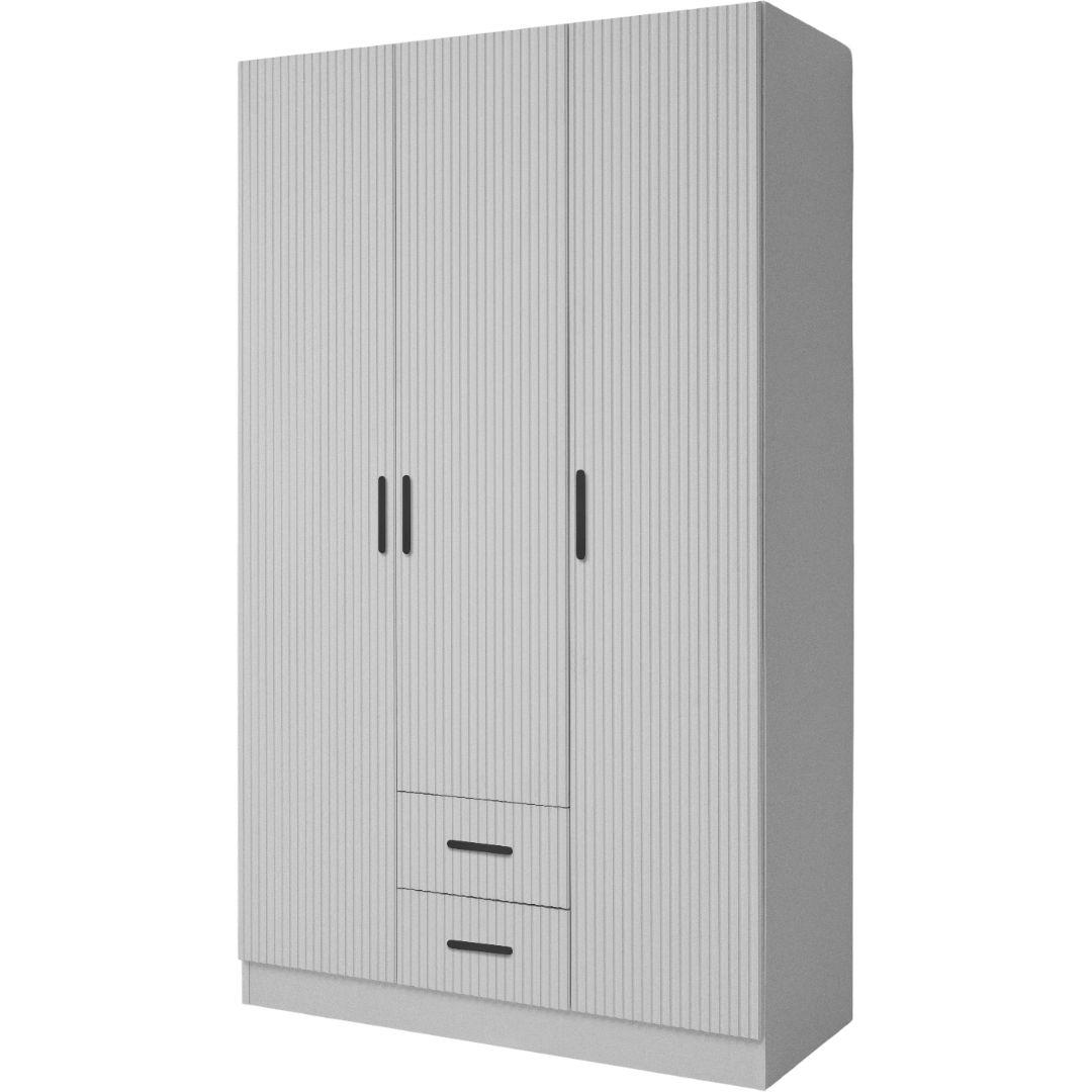 BUDAPEST THREE DOOR WARDROBE - WHITE - FLUTED - BLACK