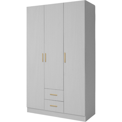 BUDAPEST THREE DOOR WARDROBE - WHITE - FLUTED - BRASS
