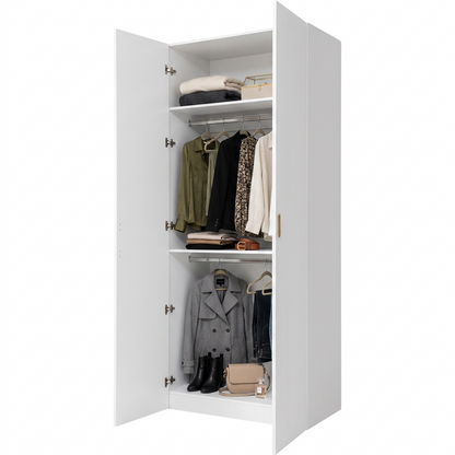 BUDAPEST TWO DOOR HANGING WARDROBE - WHITE - FLUTED - BRASS