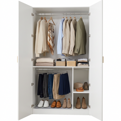 BUDAPEST TWO DOOR HANGING WARDROBE - WHITE - VJ PANEL - BRASS