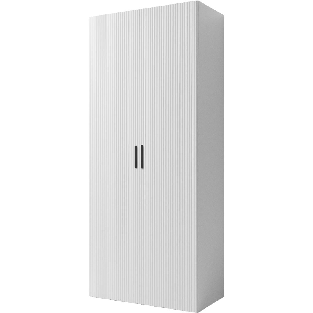 BUDAPEST TWO DOOR HANGING WARDROBE - WHITE - FLUTED - BLACK