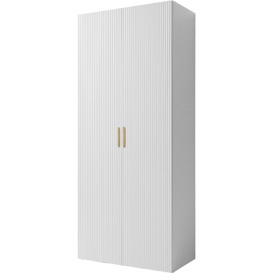 BUDAPEST TWO DOOR HANGING WARDROBE - WHITE - FLUTED - BRASS