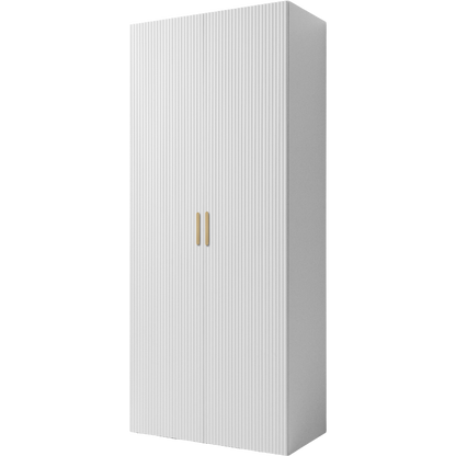 BUDAPEST TWO DOOR HANGING WARDROBE - WHITE - FLUTED - BRASS