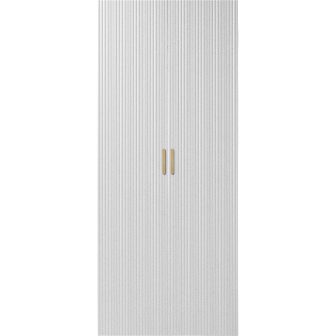 BUDAPEST TWO DOOR HANGING WARDROBE - WHITE - FLUTED - BRASS