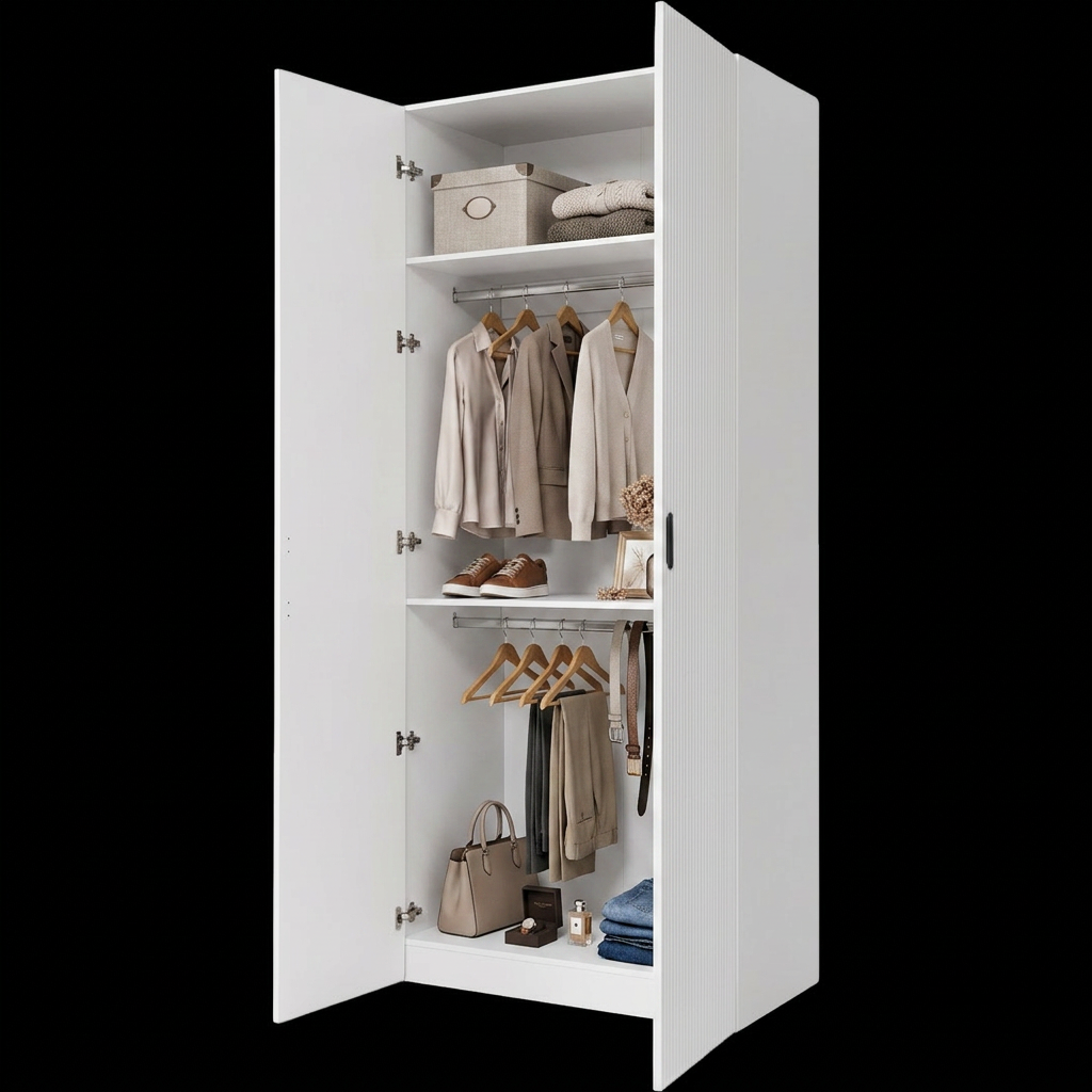 BUDAPEST TWO DOOR HANGING WARDROBE - WHITE - FLUTED - BLACK