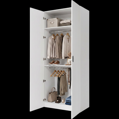BUDAPEST TWO DOOR HANGING WARDROBE - WHITE - FLUTED - BLACK