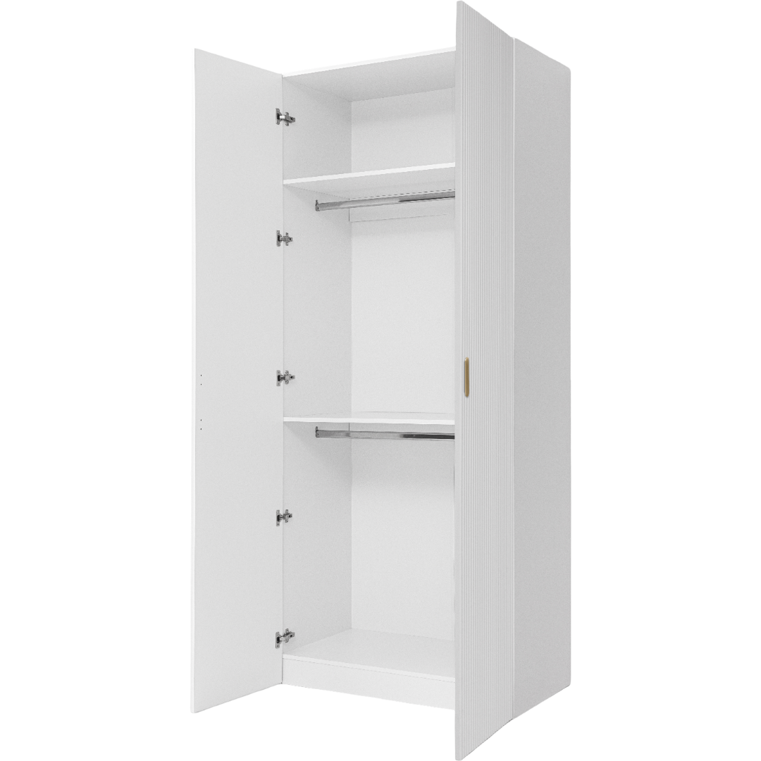 BUDAPEST TWO DOOR HANGING WARDROBE - WHITE - FLUTED - BRASS