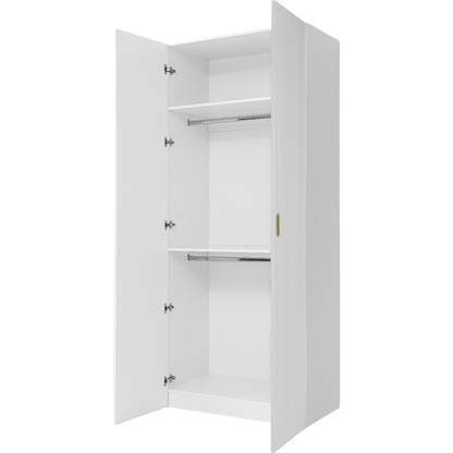 BUDAPEST TWO DOOR HANGING WARDROBE - WHITE - FLUTED - BRASS