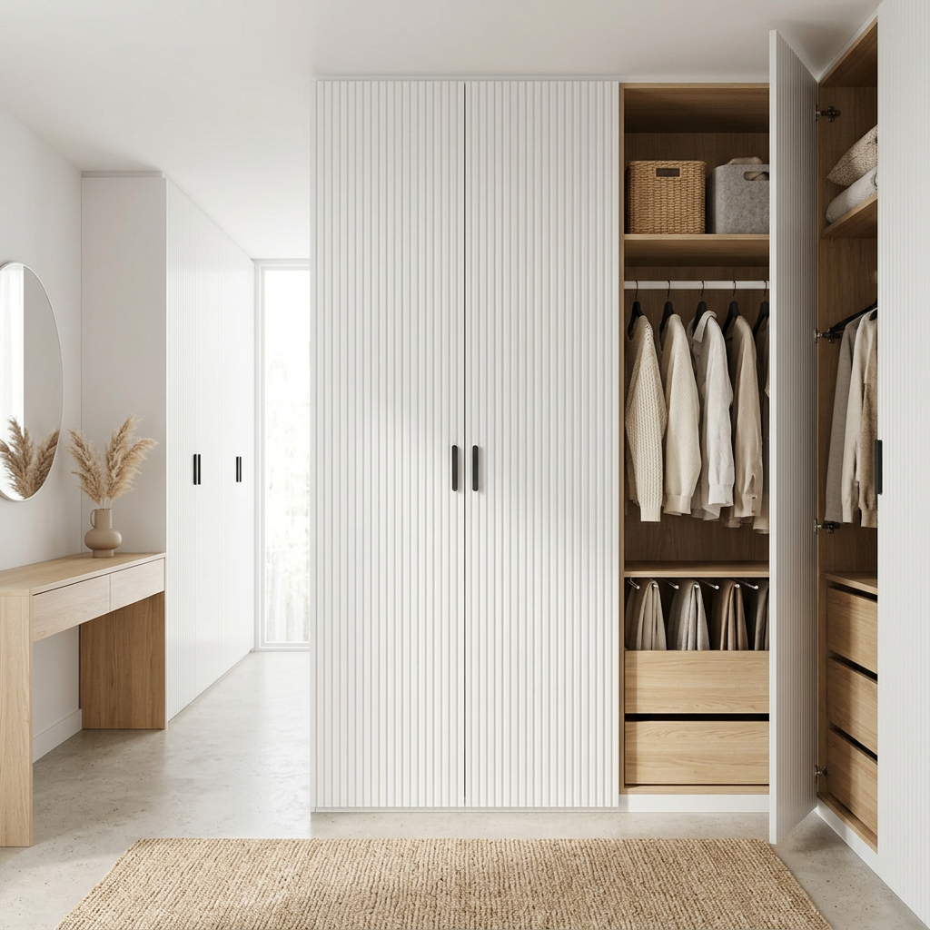 BUDAPEST TWO DOOR HANGING/STORAGE WARDROBE - WHITE - FLUTED - BLACK