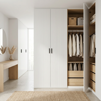 BUDAPEST TWO DOOR HANGING/STORAGE WARDROBE - WHITE - FLUTED - BLACK