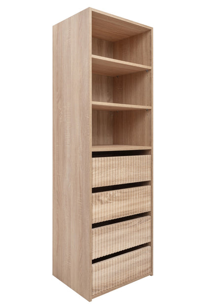 Geneva Built In Wardrobe - 4 Drawer 3 Shelf Module - Fluted - Natural Oak