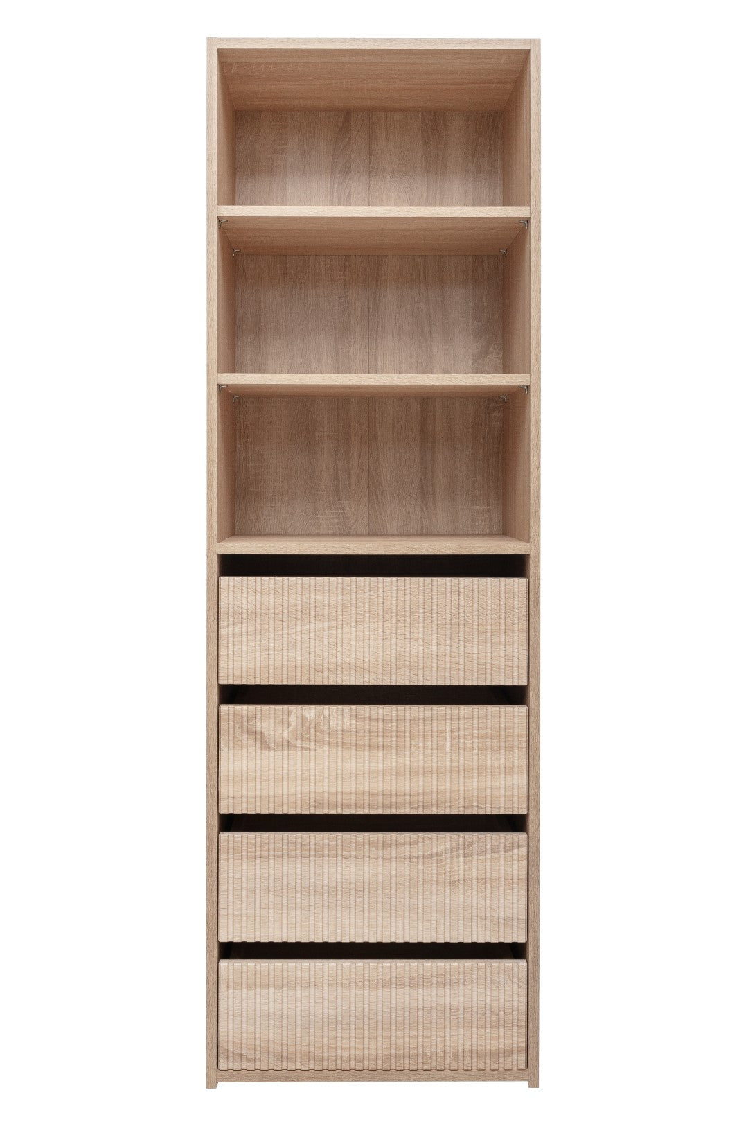 Geneva Built In Wardrobe - 4 Drawer 3 Shelf Module - Fluted - Natural Oak