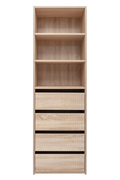 Geneva Built In Wardrobe - 4 Drawer 3 Shelf Module - Fluted - Natural Oak