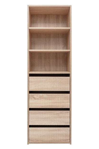 Geneva Built In Wardrobe - 4 Drawer 3 Shelf Module - Fluted - Natural Oak