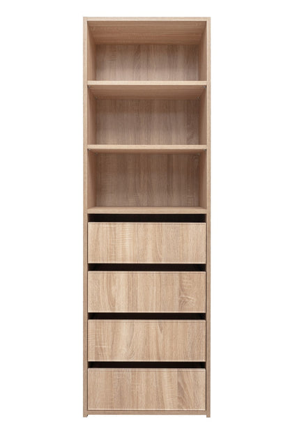 Geneva Built In Wardrobe - 4 Drawer 3 Shelf Module - Slim Shaker Panel - Natural Oak
