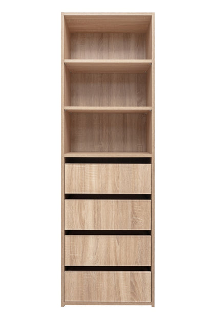Geneva Built In Wardrobe - 4 Drawer 3 Shelf Module - Slim Shaker Panel - Natural Oak