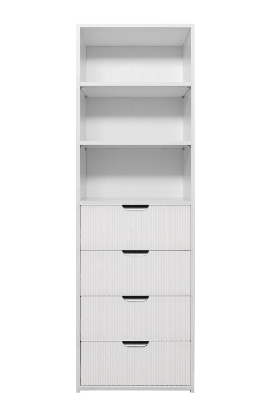 GENEVA 3 SHELF 4 DRAWER BUILT IN WARDROBE - WHITE - FLUTED - PULL BLACK