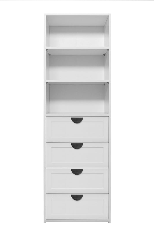 GENEVA 3 SHELF 4 DRAWER BUILT IN WARDROBE - WHITE - HAMPTON - HALF MOON BLACK