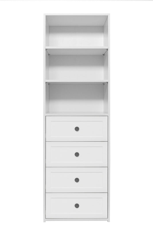 GENEVA 3 SHELF 4 DRAWER BUILT IN WARDROBE - WHITE - HAMPTON - ROUND BLACK
