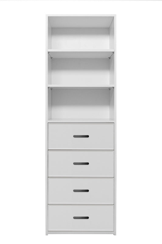 GENEVA 3 SHELF 4 DRAWER BUILT IN WARDROBE - WHITE - SLIM - OVAL BLACK