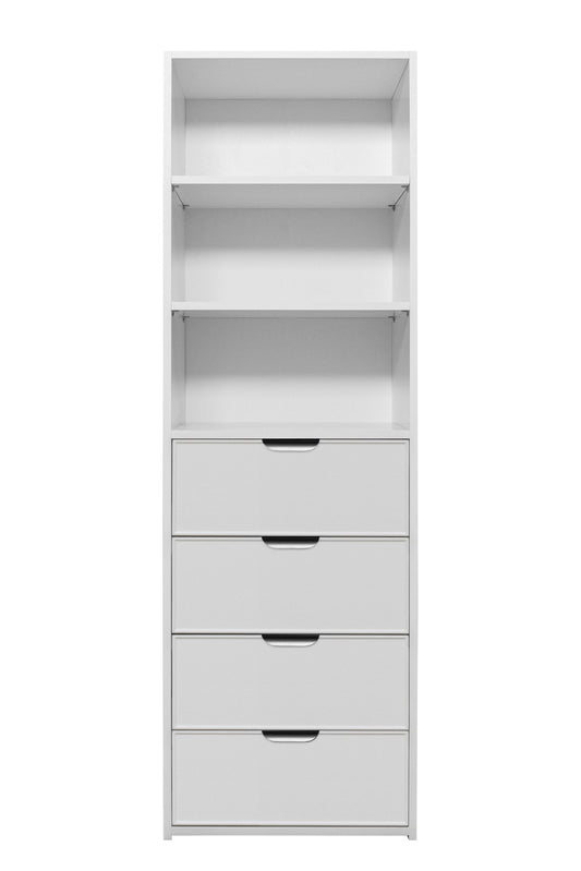 GENEVA 3 SHELF 4 DRAWER BUILT IN WARDROBE - WHITE - SLIM - PULL BLACK