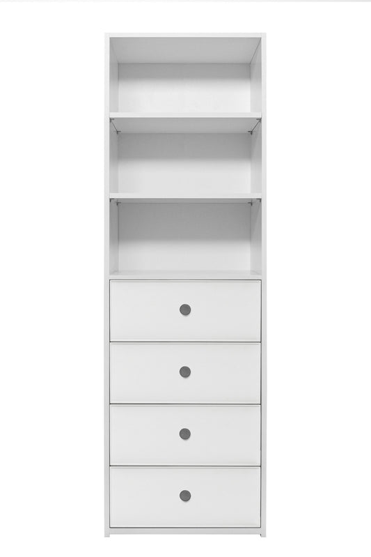 GENEVA 3 SHELF 4 DRAWER BUILT IN WARDROBE - WHITE - SLIM - ROUND BLACK