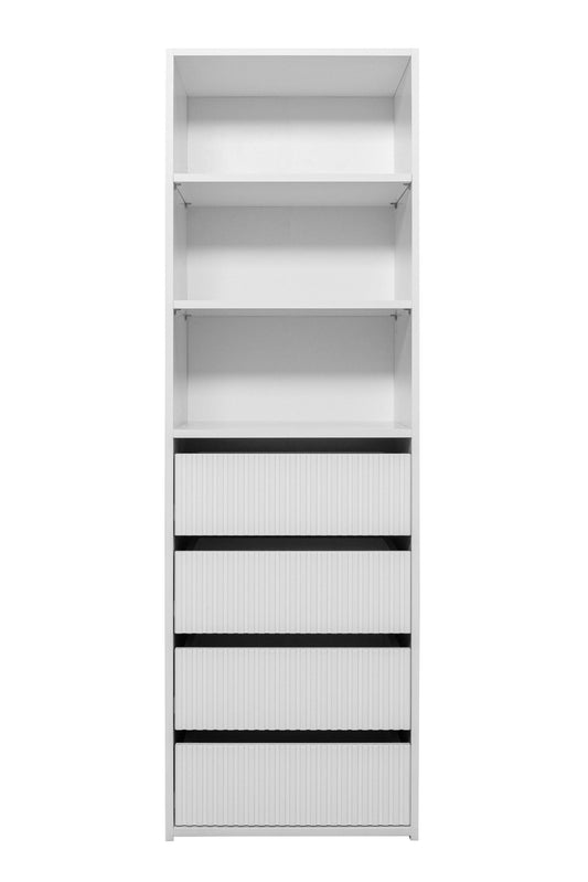 Geneva Built In Wardrobe - 4 Drawer 3 Shelf Module - Fluted - White