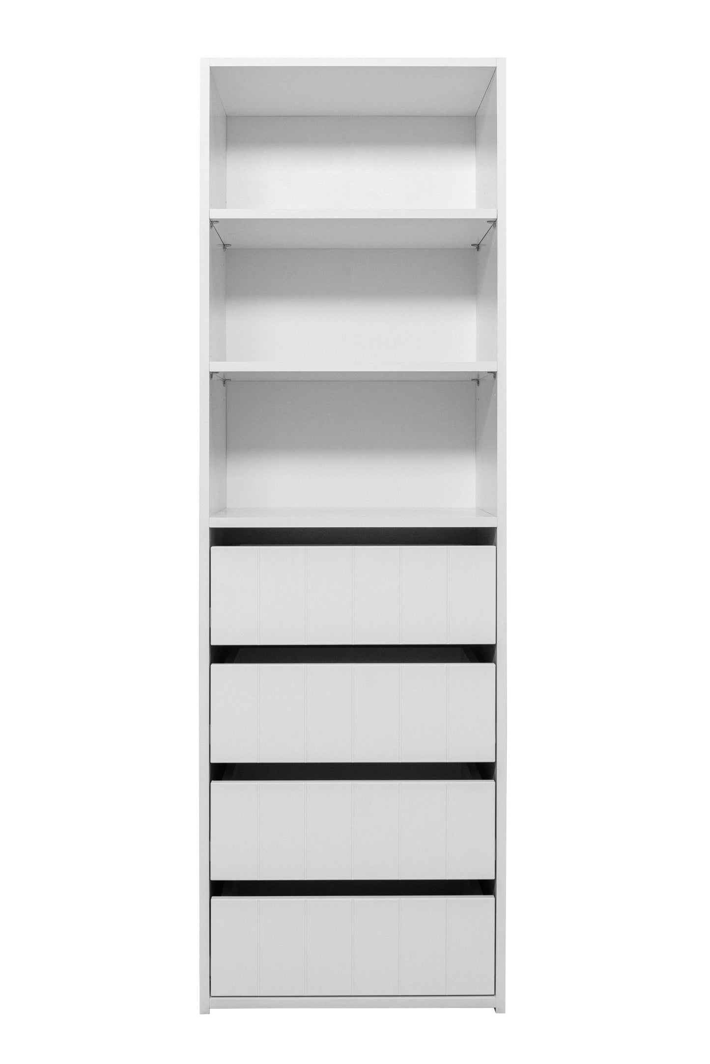 Geneva Built In Wardrobe - 4 Drawer 3 Shelf Module - VJ Panel - White