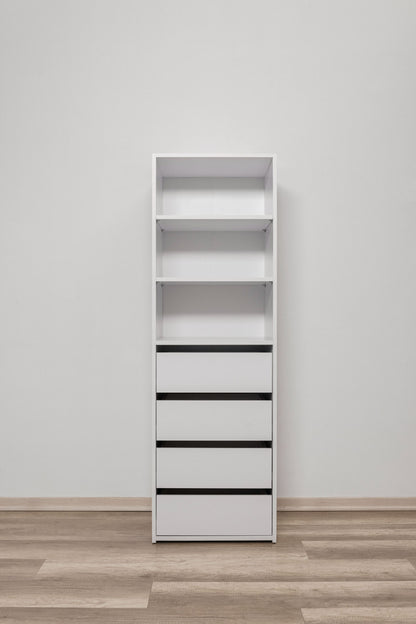 Geneva Built In Wardrobe - 4 Drawer 3 Shelf Module - Classic - White