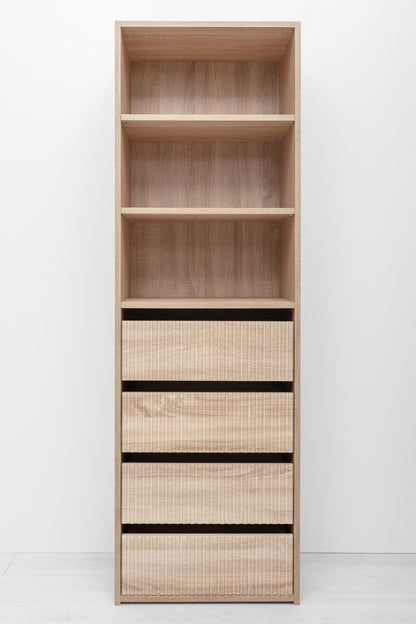 Geneva Built In Wardrobe - 4 Drawer 3 Shelf Module - Fluted - Natural Oak
