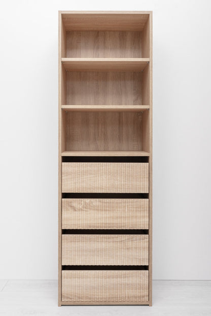Geneva Built In Wardrobe - 4 Drawer 3 Shelf Module - Fluted - Natural Oak