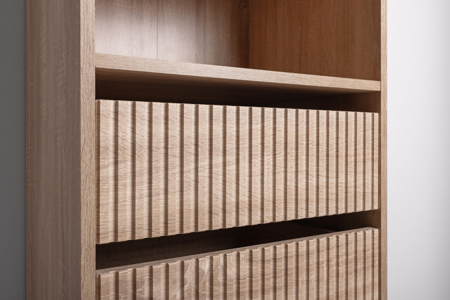 Geneva Built In Wardrobe - 4 Drawer 3 Shelf Module - Fluted - Natural Oak