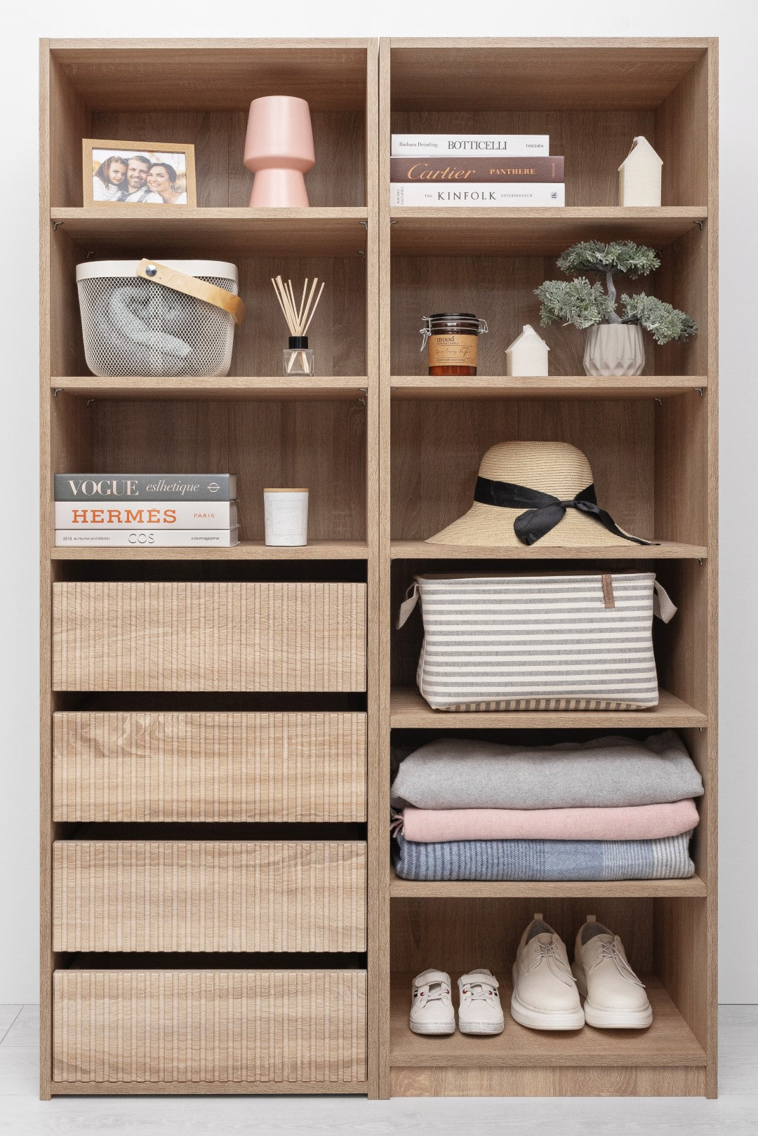 Geneva Built In Wardrobe - 4 Drawer 3 Shelf Module - Fluted - Natural Oak
