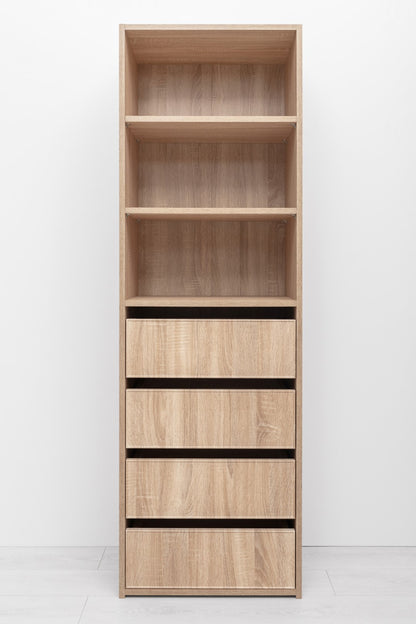Geneva Built In Wardrobe - 4 Drawer 3 Shelf Module - Slim Shaker Panel - Natural Oak