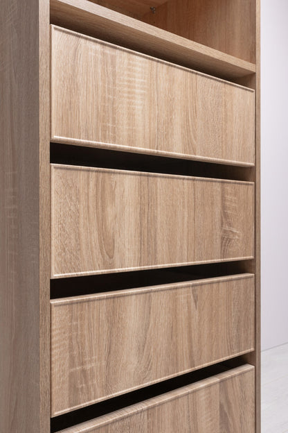 Geneva Built In Wardrobe - 4 Drawer 3 Shelf Module - Slim Shaker Panel - Natural Oak