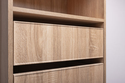 Geneva Built In Wardrobe - 4 Drawer 3 Shelf Module - Slim Shaker Panel - Natural Oak