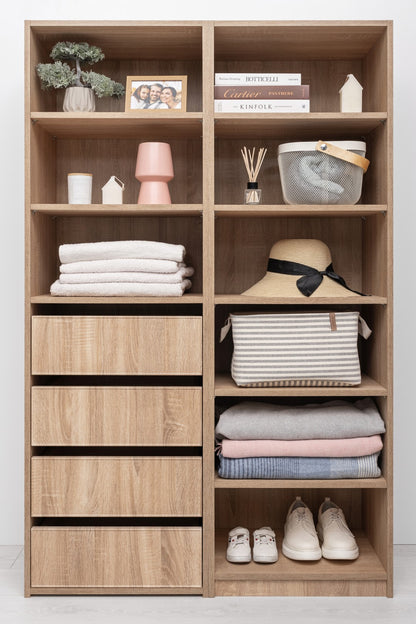 Geneva Built In Wardrobe - 4 Drawer 3 Shelf Module - Slim Shaker Panel - Natural Oak