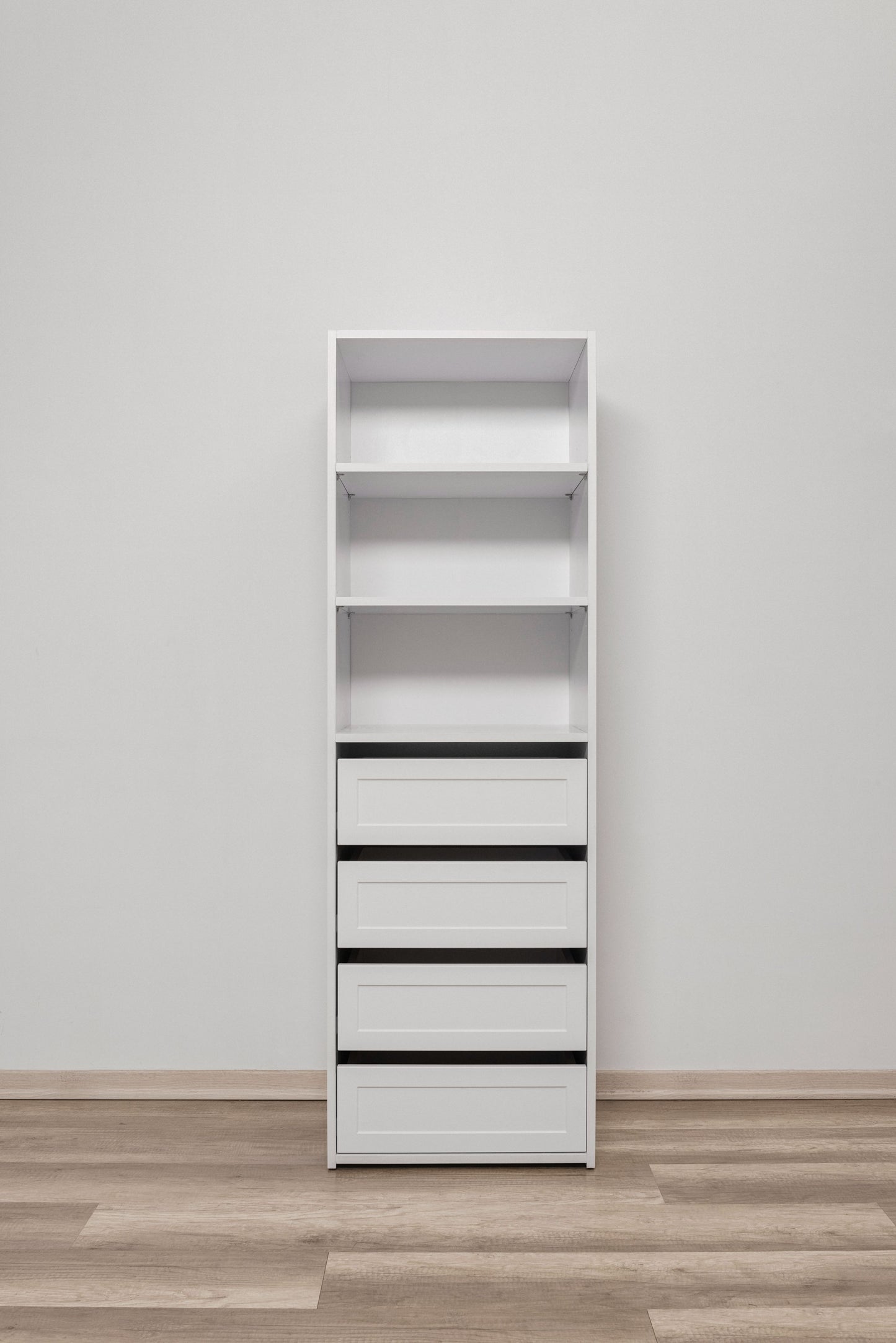 Geneva Built In Wardrobe - 4 Drawer 3 Shelf Module - Hamptons - White