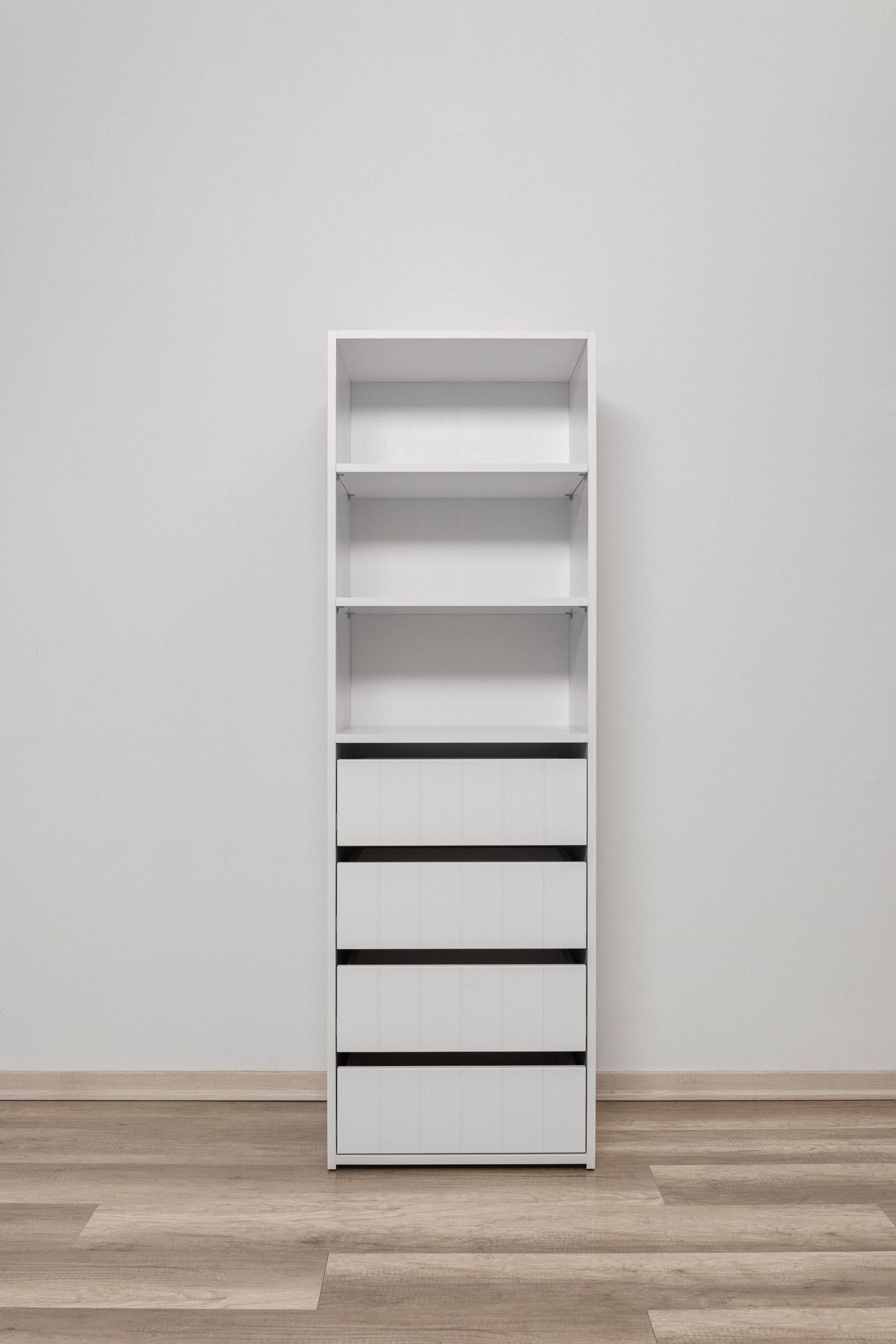 Geneva Built In Wardrobe - 4 Drawer 3 Shelf Module - VJ Panel - White