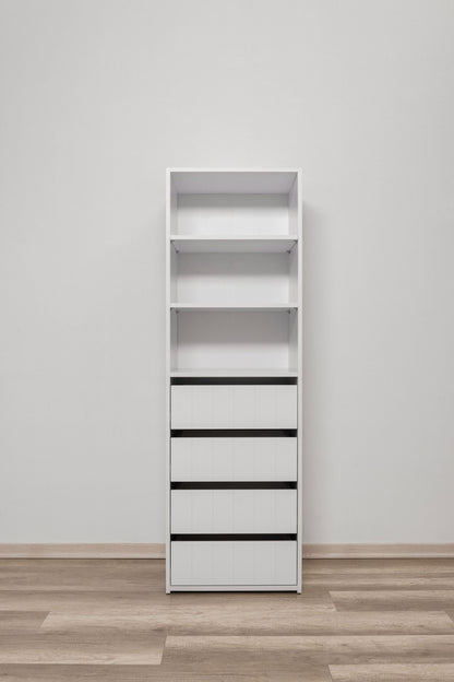 Geneva Built In Wardrobe - 4 Drawer 3 Shelf Module - VJ Panel - White