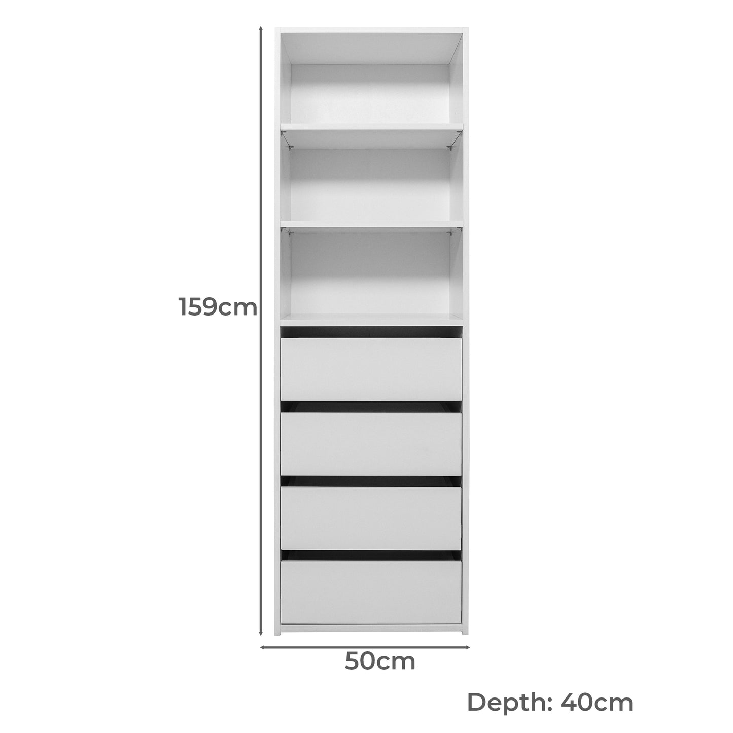 Geneva Built In Wardrobe - 4 Drawer 3 Shelf Module - Classic - White