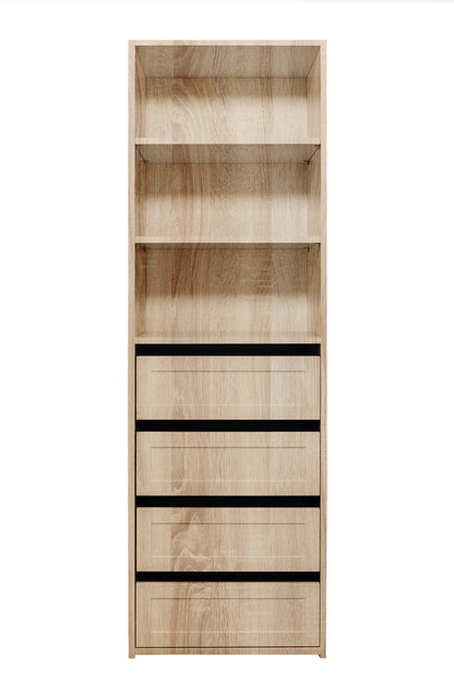 Geneva Built In Wardrobe - 4 Drawer 3 Shelf Module - Hamptons - Natural Oak