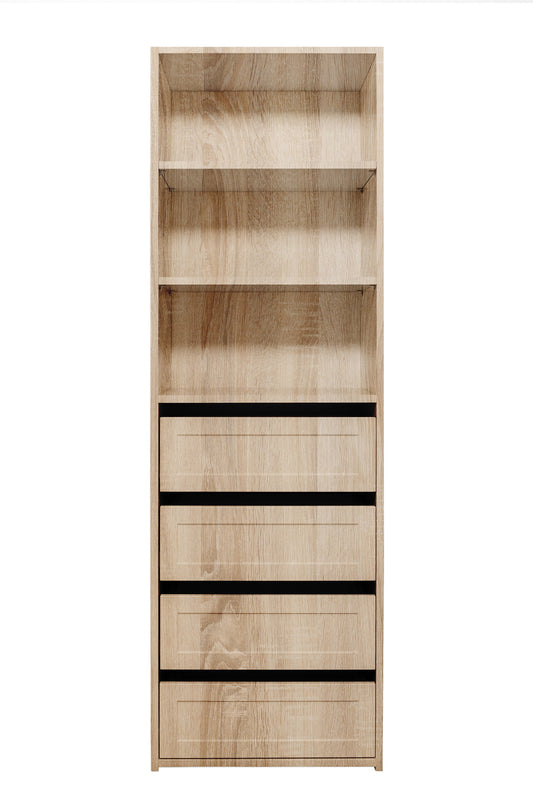 Geneva Built In Wardrobe - 4 Drawer 3 Shelf Module - Hamptons - Natural Oak