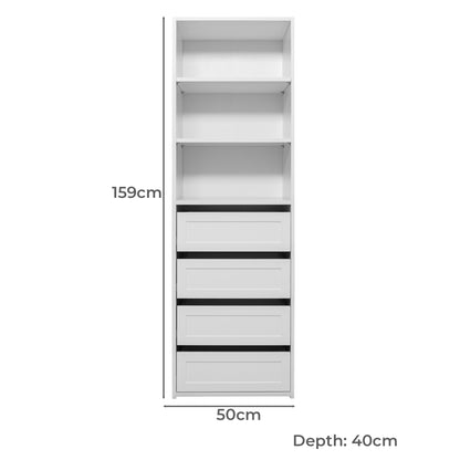 Geneva Built In Wardrobe - 4 Drawer 3 Shelf Module - Hamptons - White