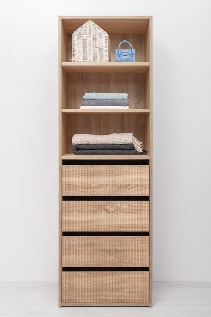Geneva Built In Wardrobe - 4 Drawer 3 Shelf Module - Fluted - Natural Oak