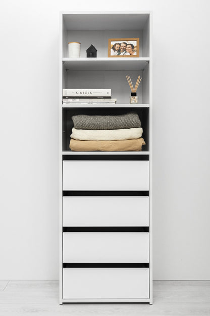 Geneva Built In Wardrobe - 4 Drawer 3 Shelf Module - Slim Shaker Panel - White